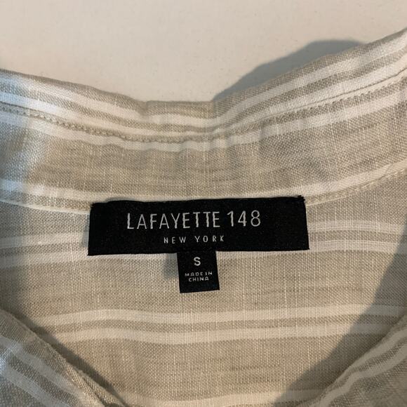 Lafayette 148 New York Shirt Womens Small Button Up Striped Linen Shirttail Hem - Picture 8 of 10